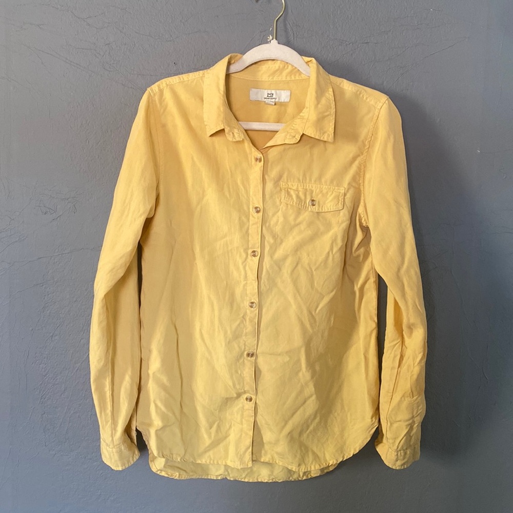 Thread & Supply Yellow Button Front High Low Blouse Shirt Top Size Medium